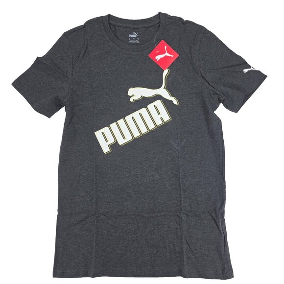 Puma T-shirt Mens Small Heathered Dark Gray Graphic Logo Spellout Tee Crew Neck - Picture 1 of 9